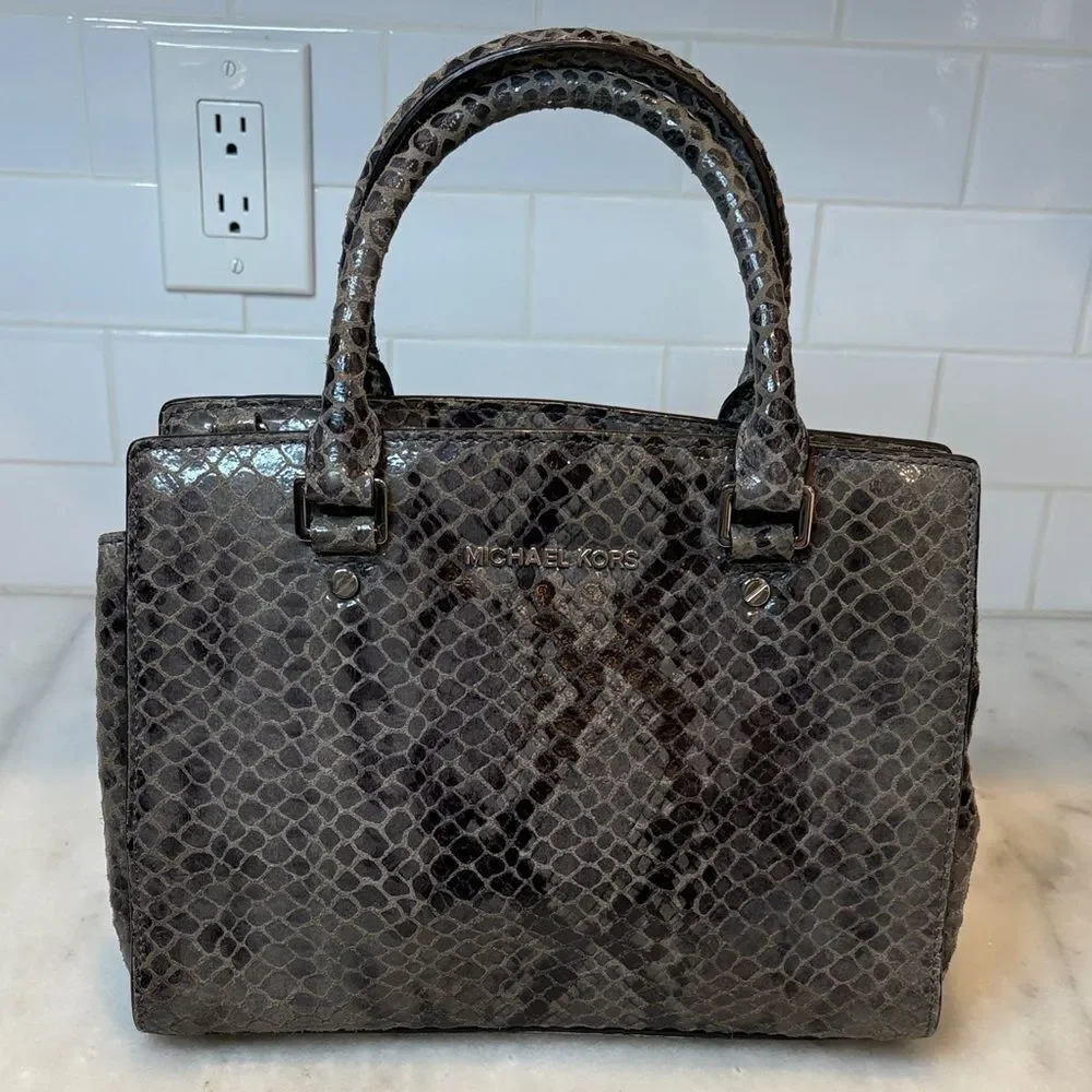 Michael Kors Purse Bag Handbag Snakeskin Selma Python Convertible Tote Satchel